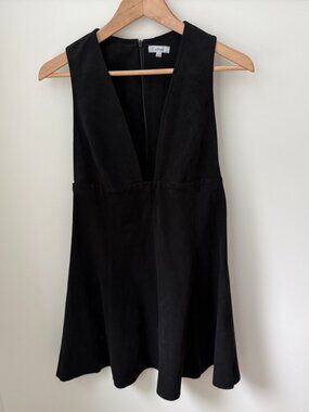 WILFRED Aritzia Faux Suede Deep V-Neck Shift Pinafore Dress Black